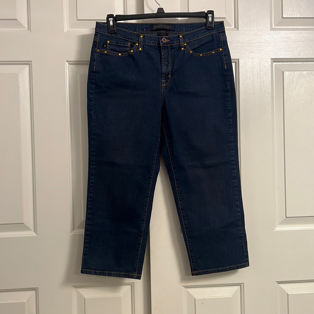 U9- Jeanstar Blue Denim Capris Mid Rise Stretch 5 Pockets Jeans Size 12